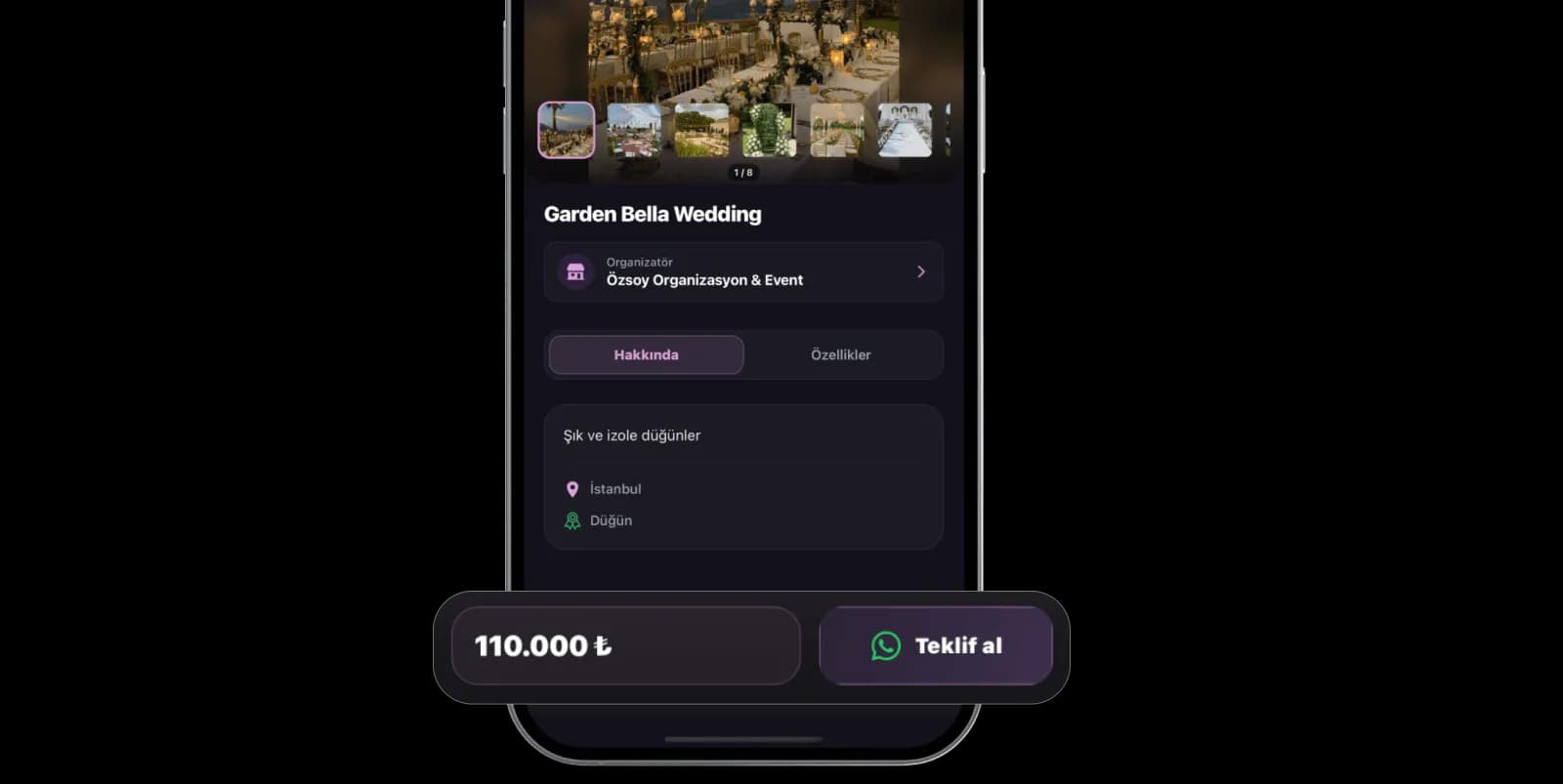 Hizmet verenle WhatsApp üzerinden doğrudan iletişim ekranı